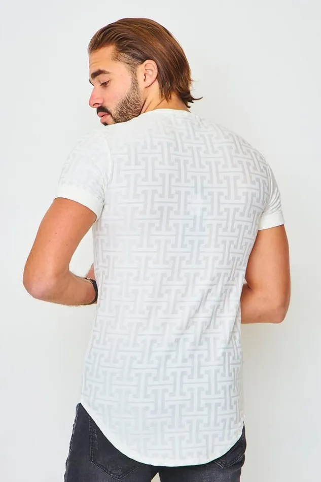 Men TShirt With Greek Print In OffWhite White Brentiny Paris TShirts