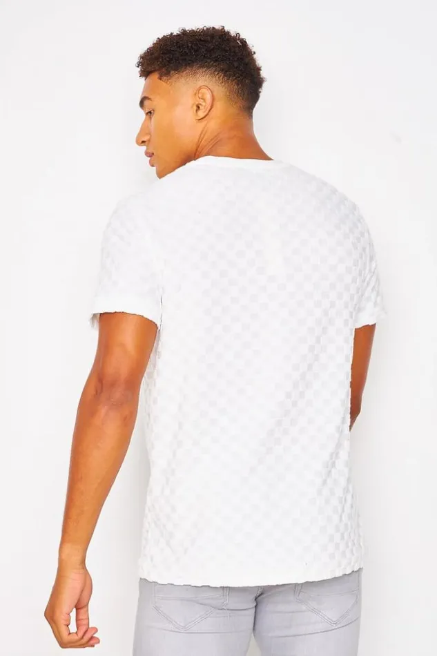 Men TShirt With Textured With Checkerboard Print In White White Brentiny Paris TShirts