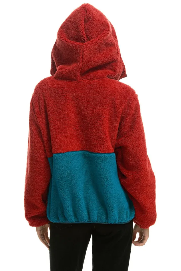 Men TEDDY UNISEX HOODED HALF ZIP COLOR BLOCK JACKET 8211 CHERRY Aviator Nation Outerwear Men TEDDY UNISEX HOODED HALF ZIP COLOR BLOCK JACKET 8211 CHERRY Aviator Nation Outerwear