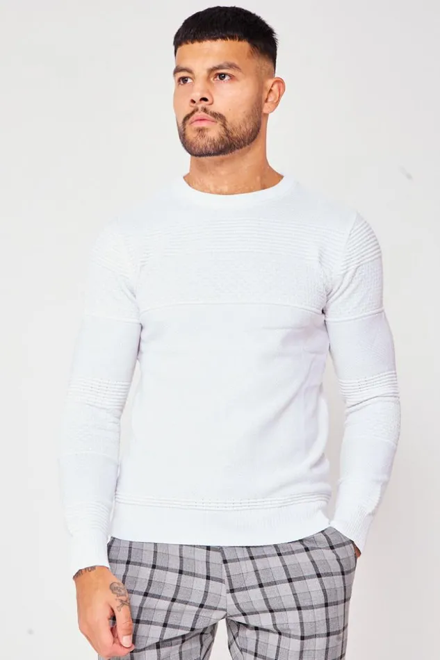 Men Textured Knit Jumper With Crew Neck In White White Brentiny Paris Sweatshirts and Pullovers Men Textured Knit Jumper With Crew Neck In White White Brentiny Paris Sweatshirts and Pullovers