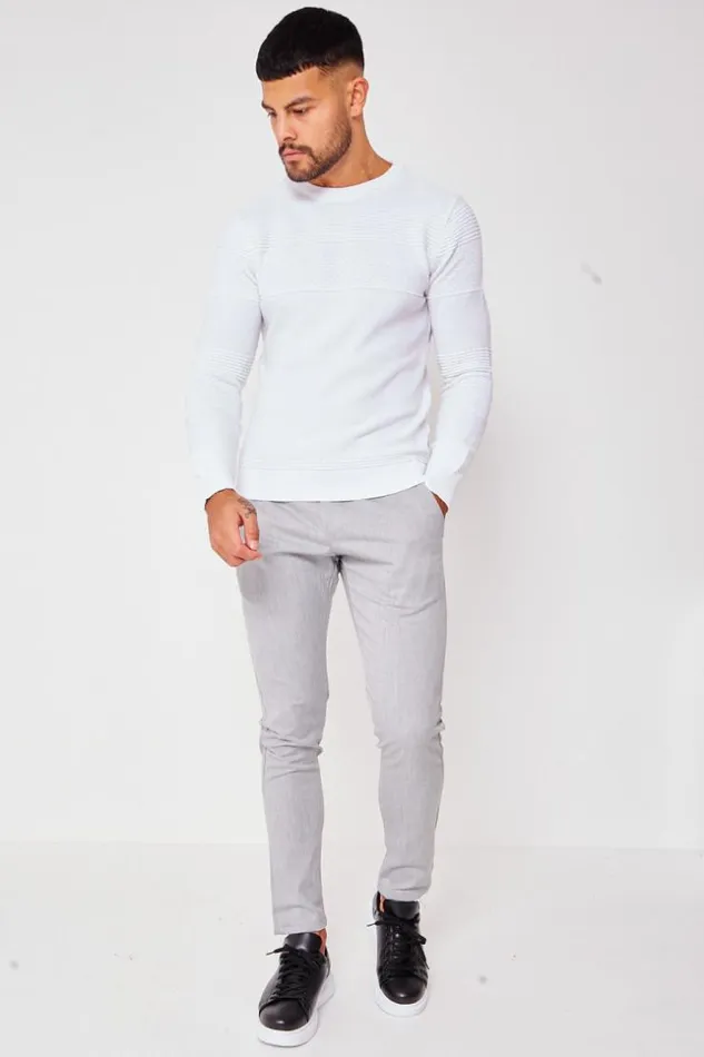 Men Textured Knit Jumper With Crew Neck In White White Brentiny Paris Sweatshirts and Pullovers