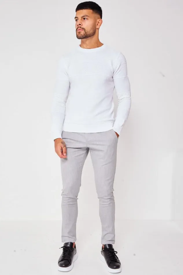 Men Textured Knit Jumper With Crew Neck In White White Brentiny Paris Sweatshirts and Pullovers