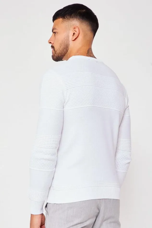 Men Textured Knit Jumper With Crew Neck In White White Brentiny Paris Sweatshirts and Pullovers