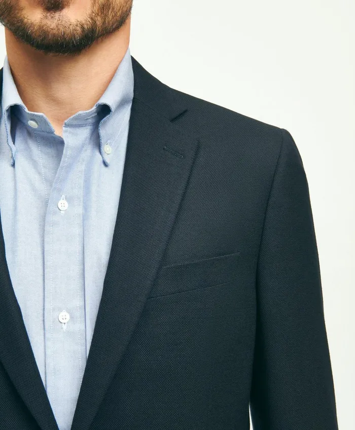 Men Traditional Fit Stretch Wool Hopsack Blazer Navy Brooks Brothers Sport Coats and Blazers