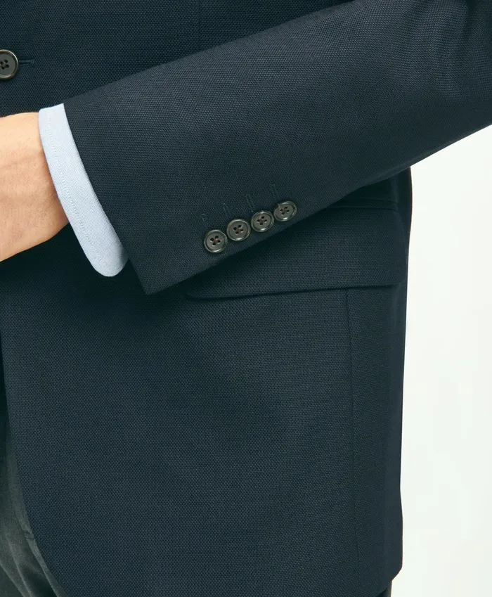Men Traditional Fit Stretch Wool Hopsack Blazer Navy Brooks Brothers Sport Coats and Blazers