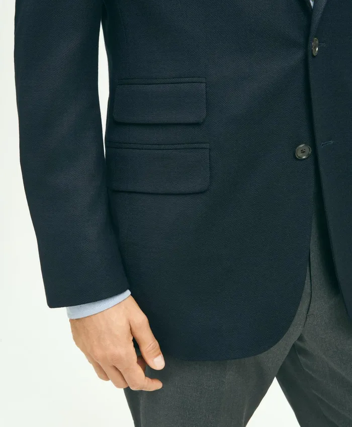 Men Traditional Fit Stretch Wool Hopsack Blazer Navy Brooks Brothers Sport Coats and Blazers