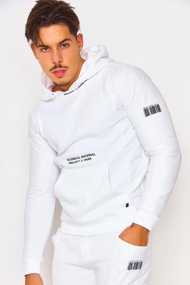 Men Two Material Hoodie In White Project X 8211 2020086 White Brentiny Paris Sweatshirts and Pullovers