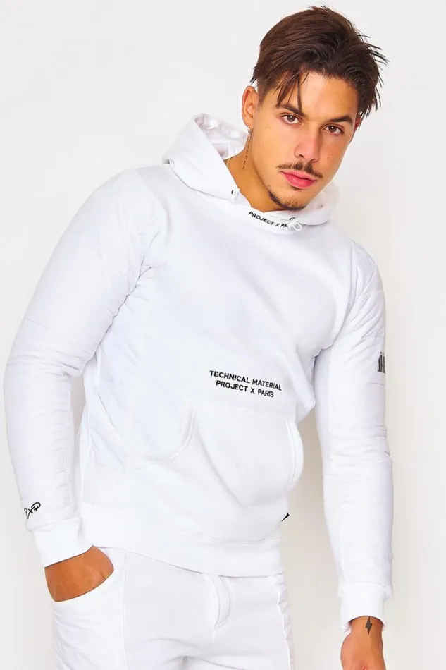 Men Two Material Hoodie In White Project X 8211 2020086 White Brentiny Paris Sweatshirts and Pullovers