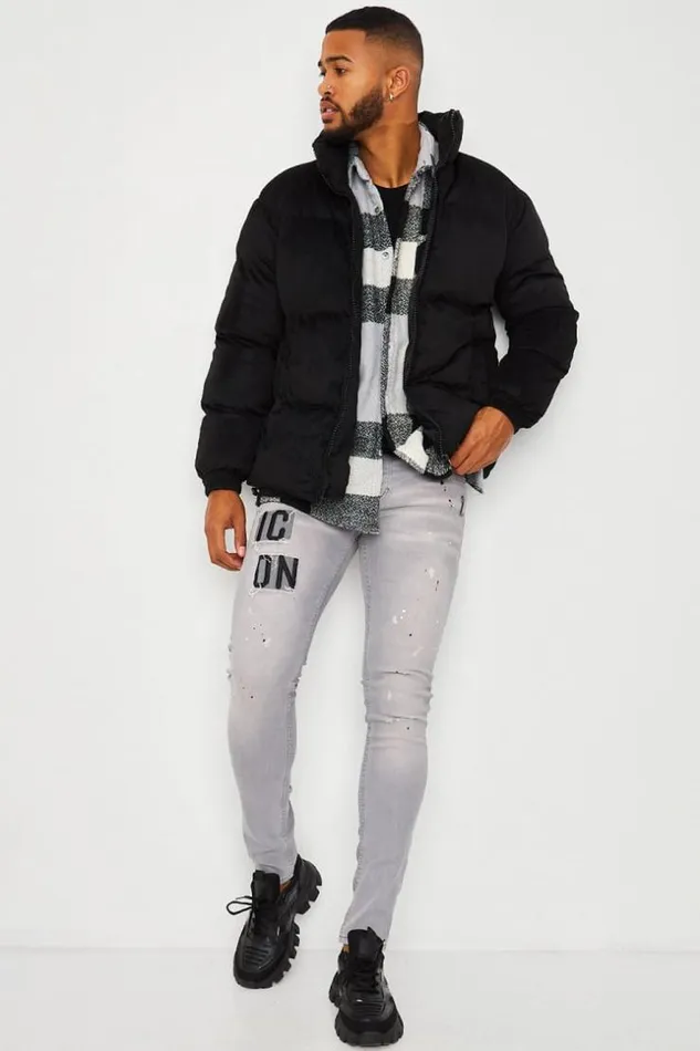Men Velour Puffer Jacket In Black Black Brentiny Paris Parkas And Down Jackets