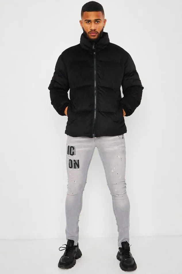 Men Velour Puffer Jacket In Black Black Brentiny Paris Parkas And Down Jackets
