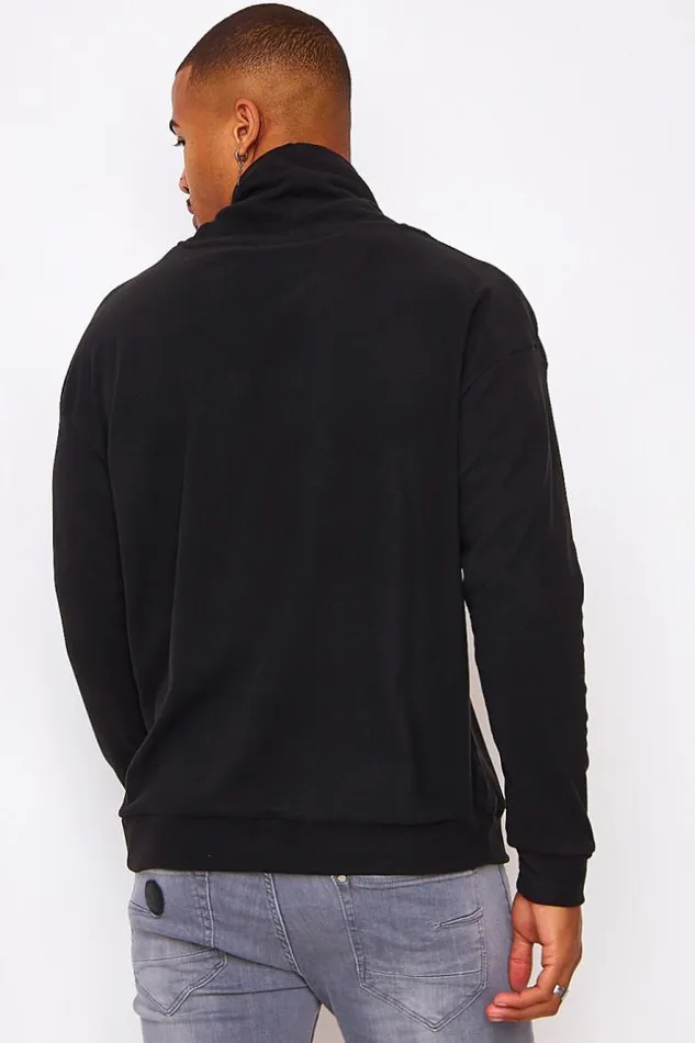 Men Velvet Pullover With An Adjustable Collar In Black Black Brentiny Paris Sweatshirts and Pullovers