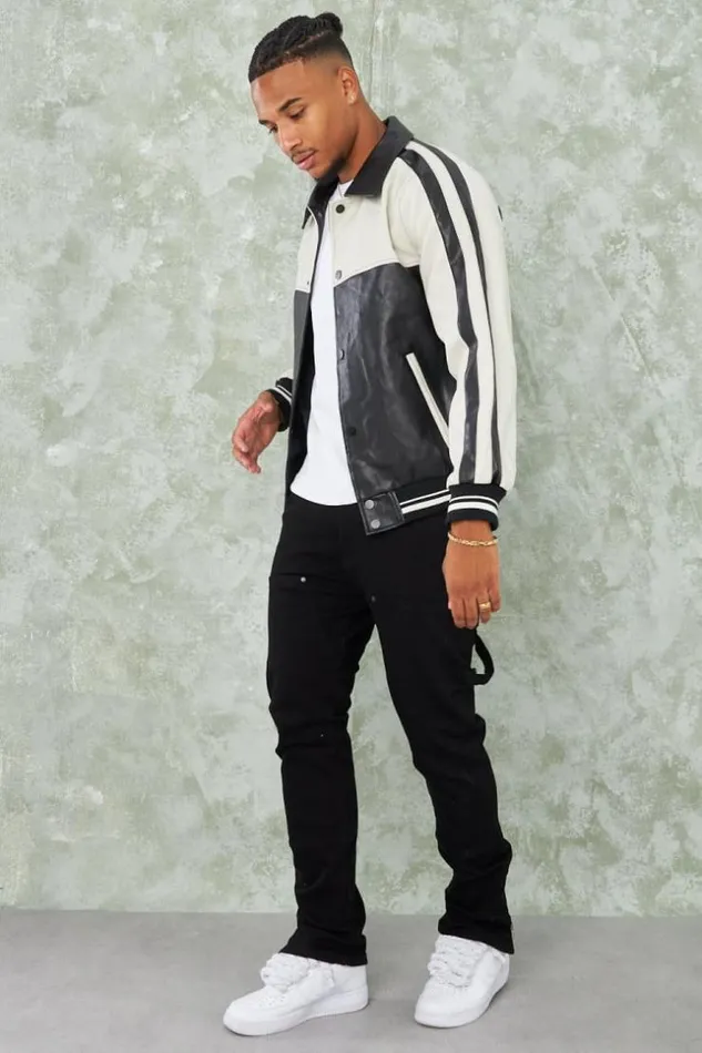 Men Veste Noire En Simili Cuir Bicolore Black Brentiny Paris Jackets