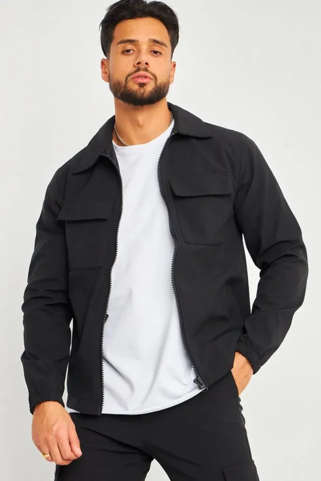 Men Veste Noire Zippe Poches Poitrine Black Brentiny Paris Jackets