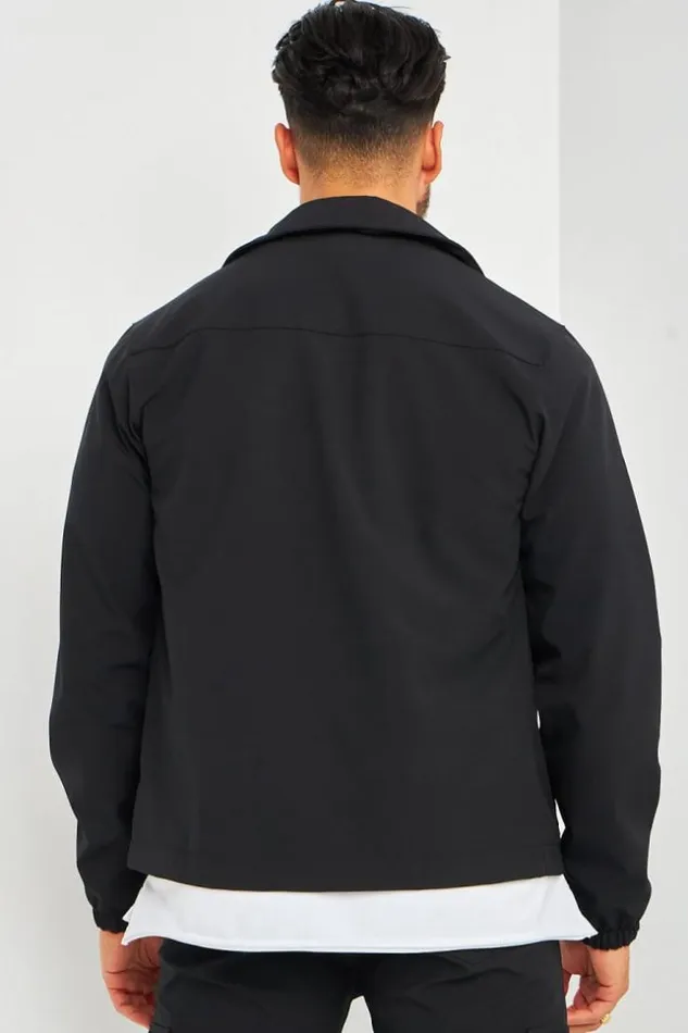 Men Veste Noire Zippe Poches Poitrine Black Brentiny Paris Jackets