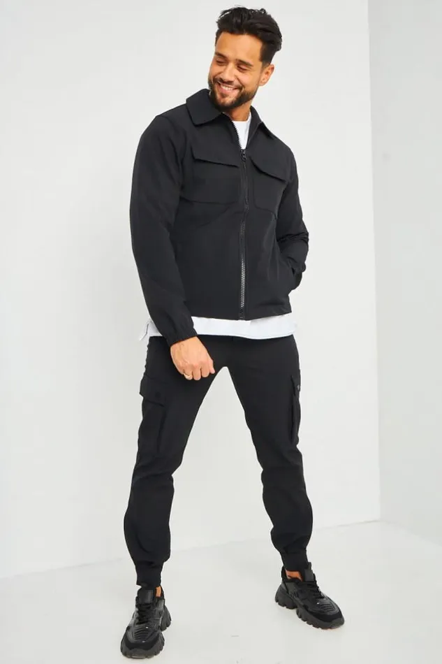 Men Veste Noire Zippe Poches Poitrine Black Brentiny Paris Jackets