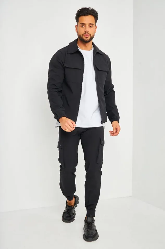 Men Veste Noire Zippe Poches Poitrine Black Brentiny Paris Jackets