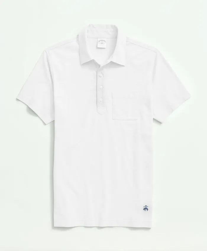 Men Washed Cotton Jersey Polo Shirt White Brooks Brothers Polo and Rugby Shirts