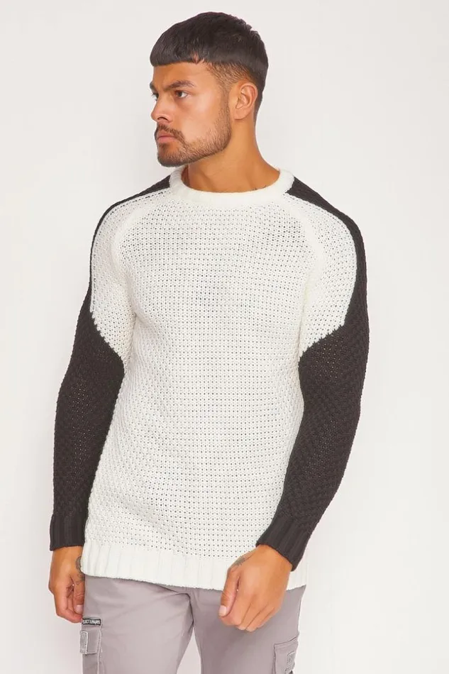 Men White Black TwoTone Knit Sweater Brentiny Paris Sweatshirts and Pullovers
