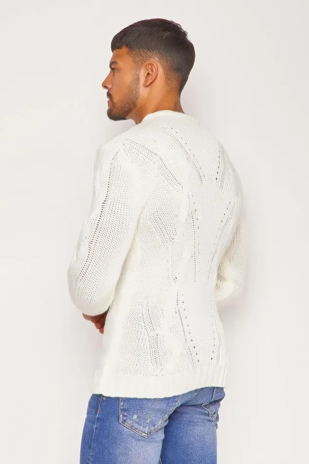 Men White Chunky Knit Sweater Brentiny Paris Sweatshirts and Pullovers