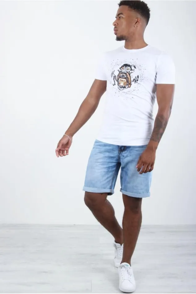 Men White Emboidered DogtShirt White Brentiny Paris TShirts