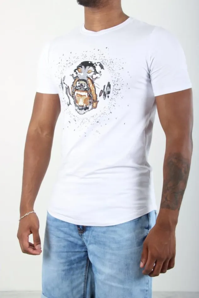 Men White Emboidered DogtShirt White Brentiny Paris TShirts Men White Emboidered DogtShirt White Brentiny Paris TShirts