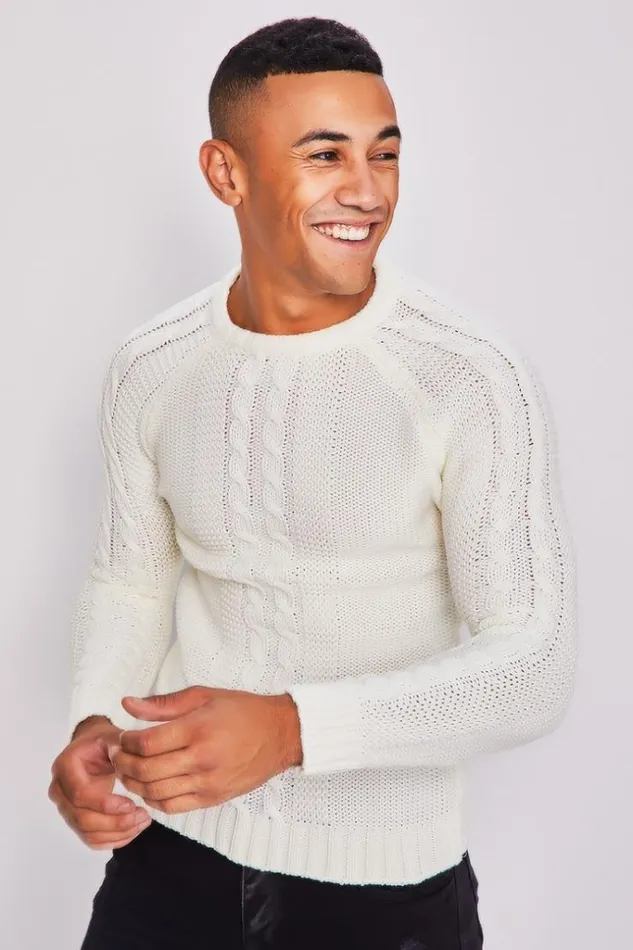 Men White Knit Sweater With Crew Neck White Brentiny Paris Sweatshirts and Pullovers