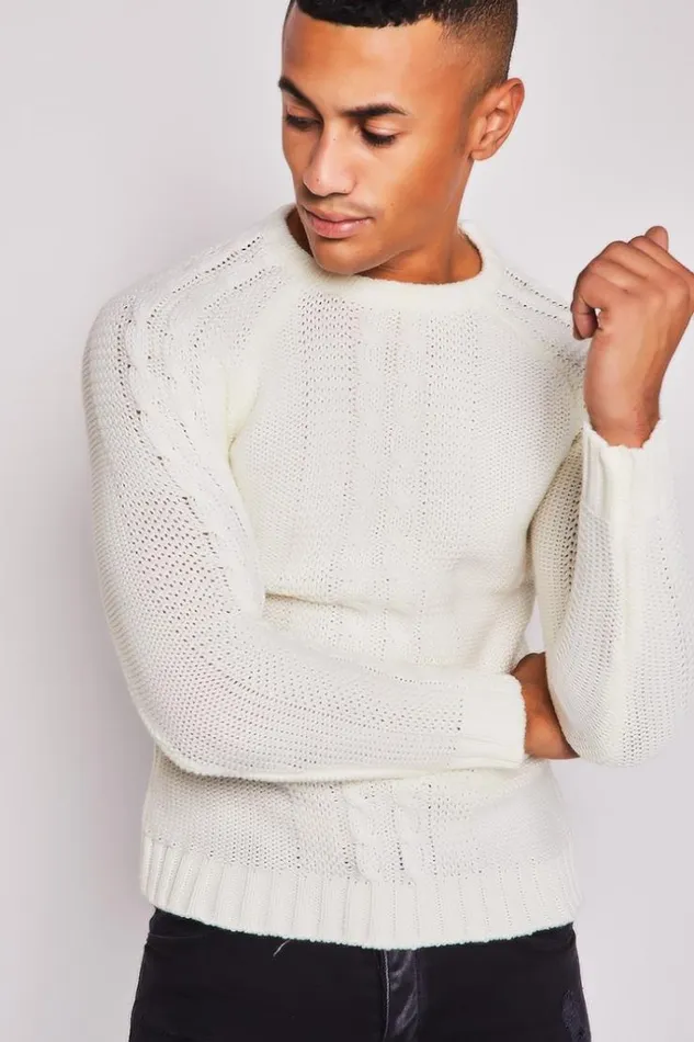 Men White Knit Sweater With Crew Neck White Brentiny Paris Sweatshirts and Pullovers