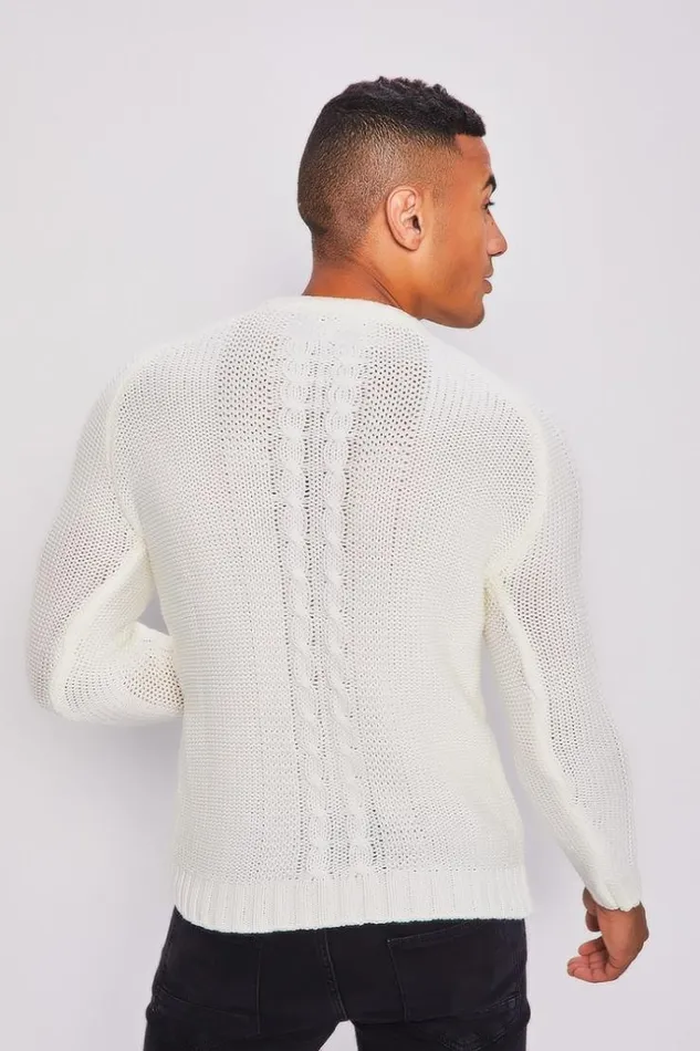 Men White Knit Sweater With Crew Neck White Brentiny Paris Sweatshirts and Pullovers
