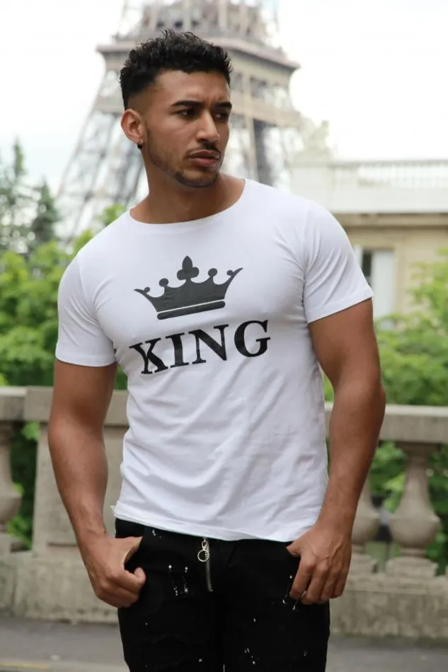 Men White TShirt With 034King034 Patch White Brentiny Paris TShirts