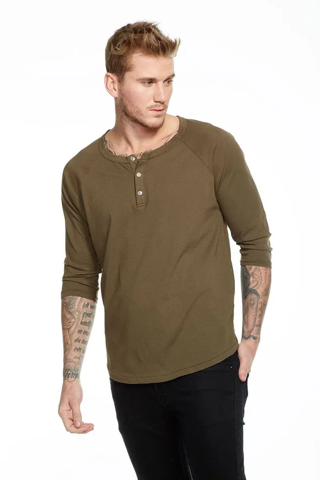 Mens COTTON RAGLAN HENLEY Tops Chaser Brand