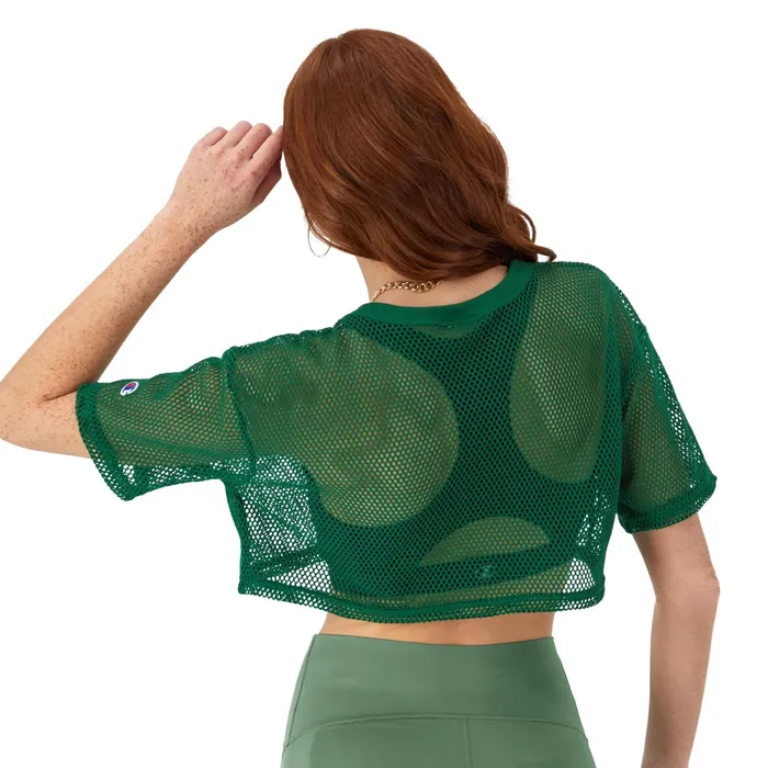 Mesh Shirt Cropped C Logo Athletic Dark Green Women Champion TShirts and Tops