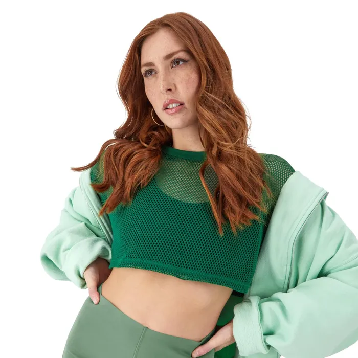 Mesh Shirt Cropped C Logo Athletic Dark Green Women Champion TShirts and Tops