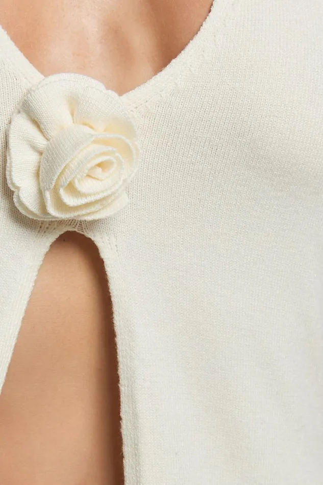 Mia Top 8211 Knitted Halter Neck Rosette Detail Top In Cream Women Showpo Tops