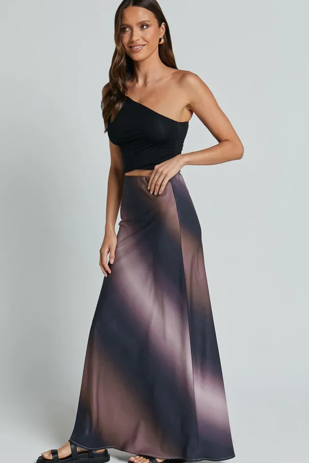 Michaela Maxi Skirt 8211 High Waisted Slip Satin Skirt In Dusk Ombre Women Showpo Skirts