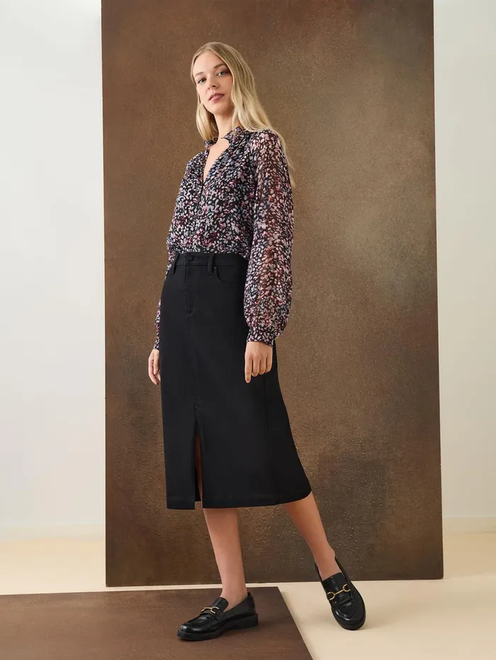 Midi Denim Front Slit Skirt Onyx Wash Women Jones New York Denim
