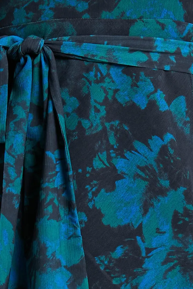 Mirski Midi Dress 8211 Tie Waist Flared Sleeve Dress In Jewel Blur Women Showpo Curve Clothes