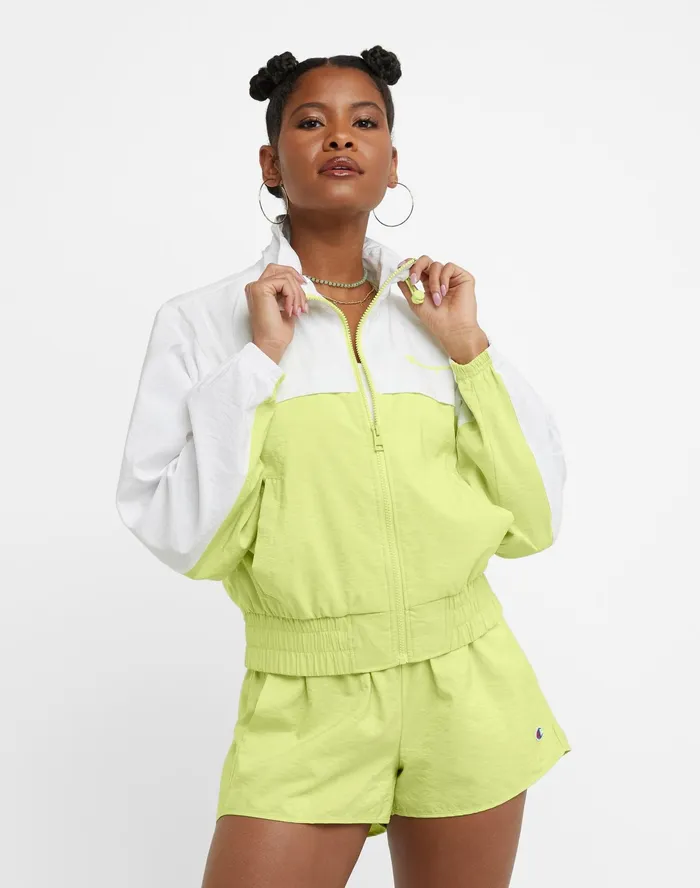 Mock Neck ZipUp Wind Breaker Jacket C Logo Frozen Limewhite Women Champion Jackets