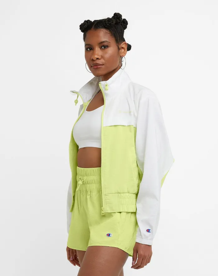 Mock Neck ZipUp Wind Breaker Jacket C Logo Frozen Limewhite Women Champion Jackets