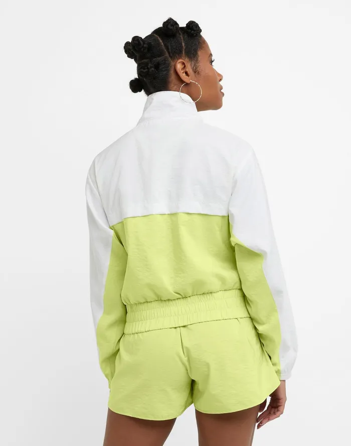 Mock Neck ZipUp Wind Breaker Jacket C Logo Frozen Limewhite Women Champion Jackets