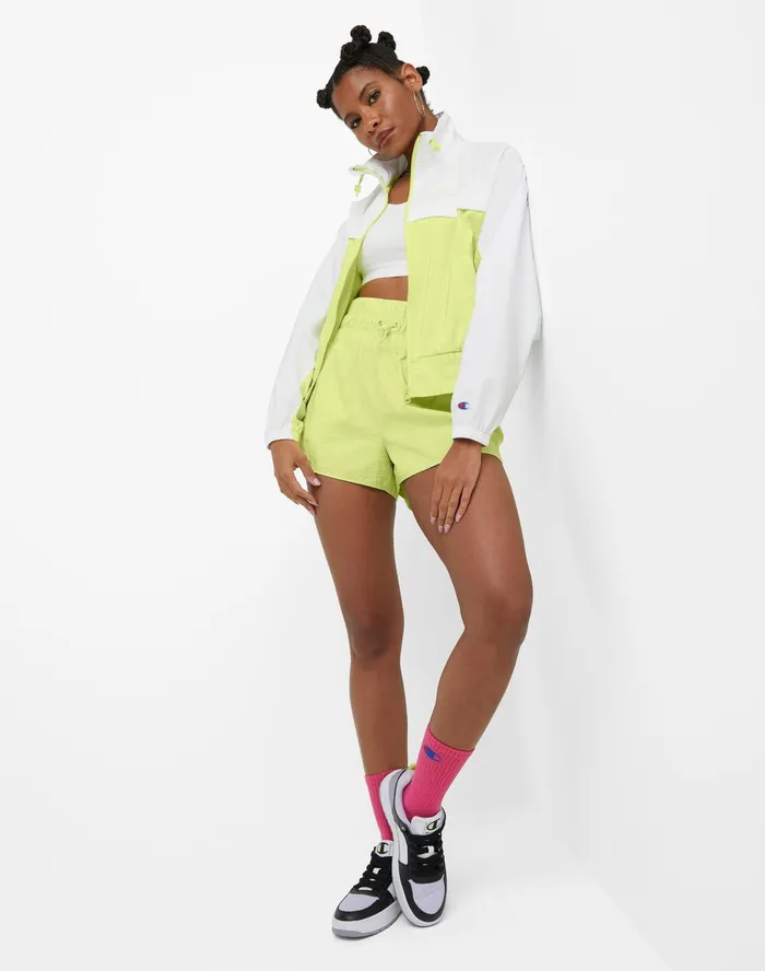 Mock Neck ZipUp Wind Breaker Jacket C Logo Frozen Limewhite Women Champion Jackets