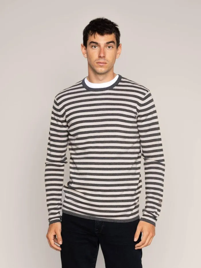 MOS MOSH Knits Men MMGAdam Soft Stripe Knit Charcoal Melange Stripe
