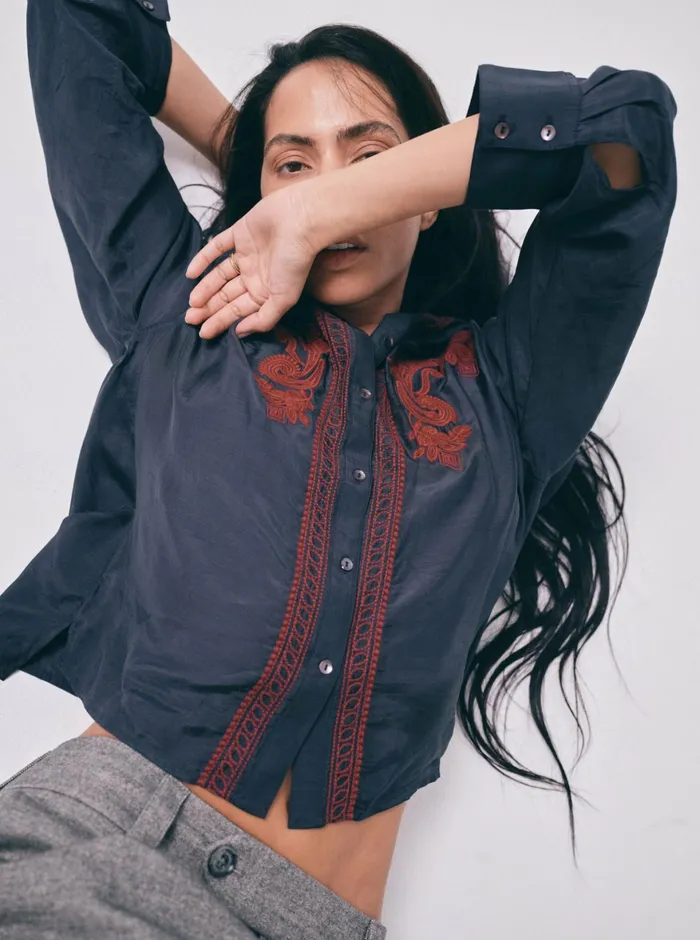 MOS MOSH Shirts Women MMHSweet Craftsman Shirt 8211 HEYANNO Salute Navy