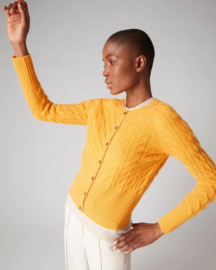 NPeal Cardigans Women Cable Cashmere Cardigan Satsuma Orange