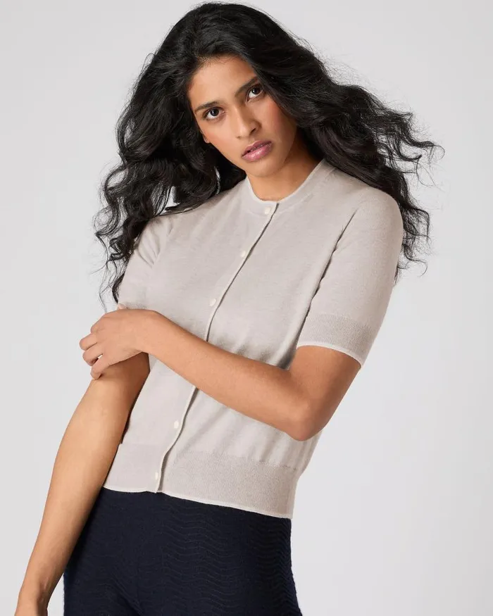 NPeal Cardigans Women Cotton Cashmere Short Sleeve Cardigan Sandstone Brown