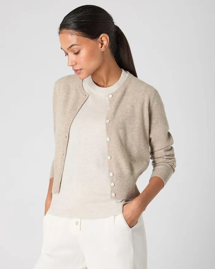 NPeal Cardigans Women Ivy Cropped Cashmere Cardigan Oatmeal Brown