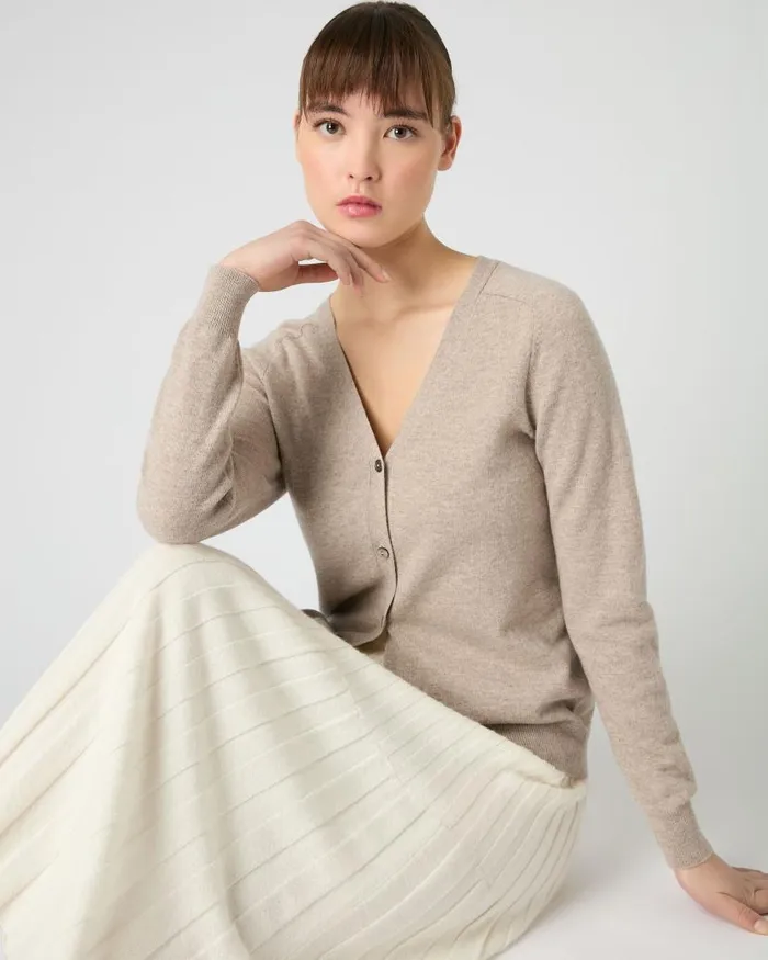 NPeal Cardigans Women Lara V Neck Cashmere Cardigan Oatmeal Brown