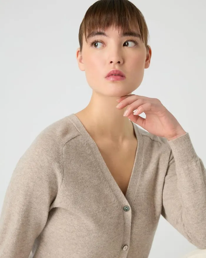 NPeal Cardigans Women Lara V Neck Cashmere Cardigan Oatmeal Brown