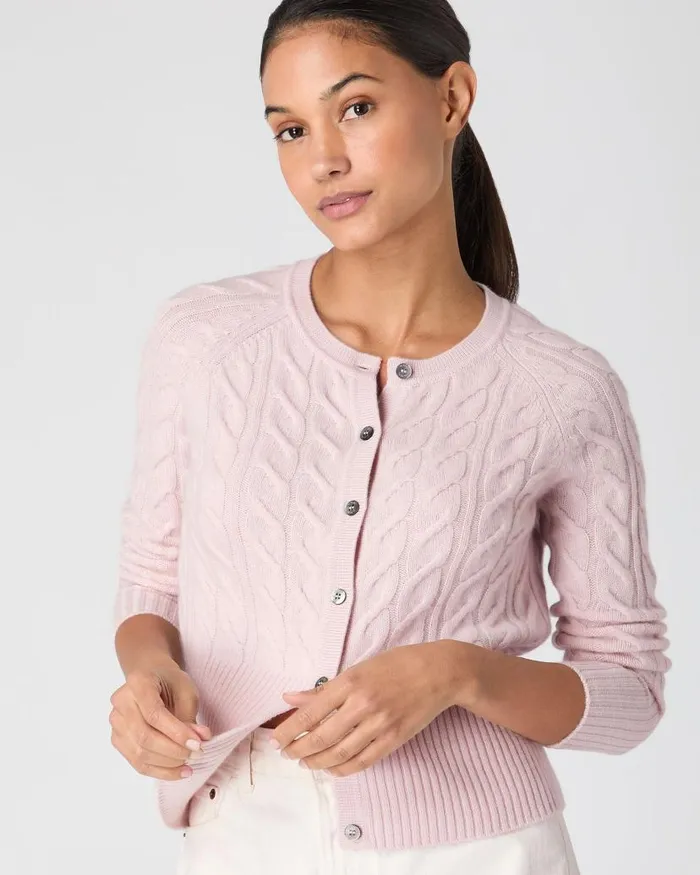 NPeal Cardigans Women Myla Cable Cashmere Cardigan Quartz Pink