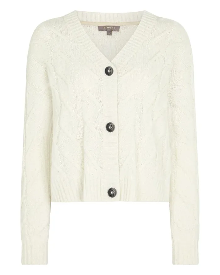 NPeal Cardigans Women V Neck Cable Cashmere Cardigan With Lurex Snow Grey Sparkle