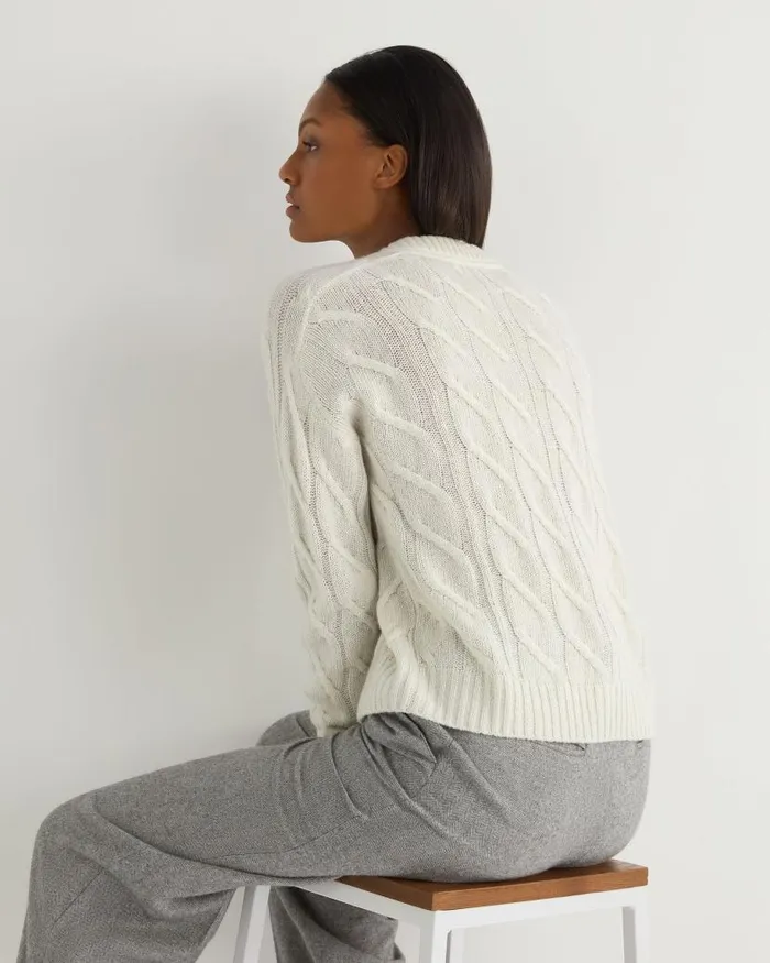 NPeal Cardigans Women V Neck Cable Cashmere Cardigan With Lurex Snow Grey Sparkle